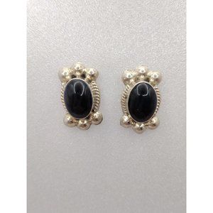 Sterling Silver 925 Stamped Taxco Vintage Black Onyx Stud Earrings